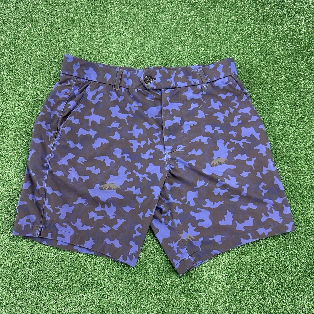 Greyson Golf Shorts Men's Blue Camouflaged Wolf Print Size 30 Stretch